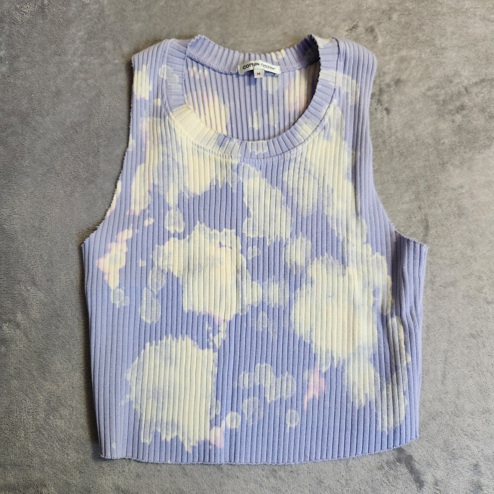 COTTON CITIZEN Verona Crop Tank Top Medium Purple Tie Dye Ribbed Raw Hem USA